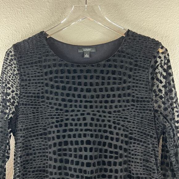 Alfani Geometric Black Tunic Top Semi Sheer Sleeve & Hem Size M - Picture 8 of 10